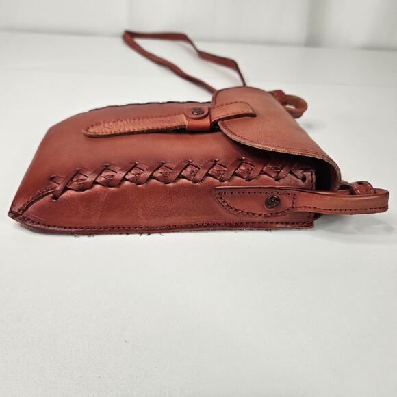 Montana West Genuine Leather Whipstitch Crossbody Micro Bag Red Leather Western - Picture 3 of 11